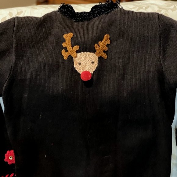 Jack B Quick Petite Christmas Black Cardigan Sweater PS Reindeer Jingle Bells - Picture 8 of 12